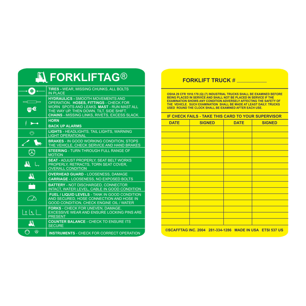 Brady ForkliftTag Forklift Truck Checklist Inserts