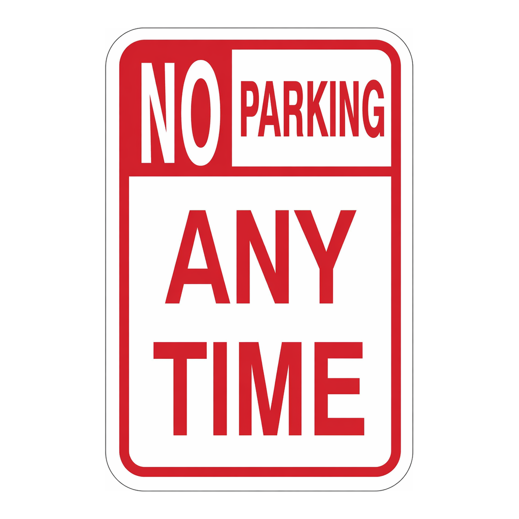 Brady No Parking Any Time Sign with Header