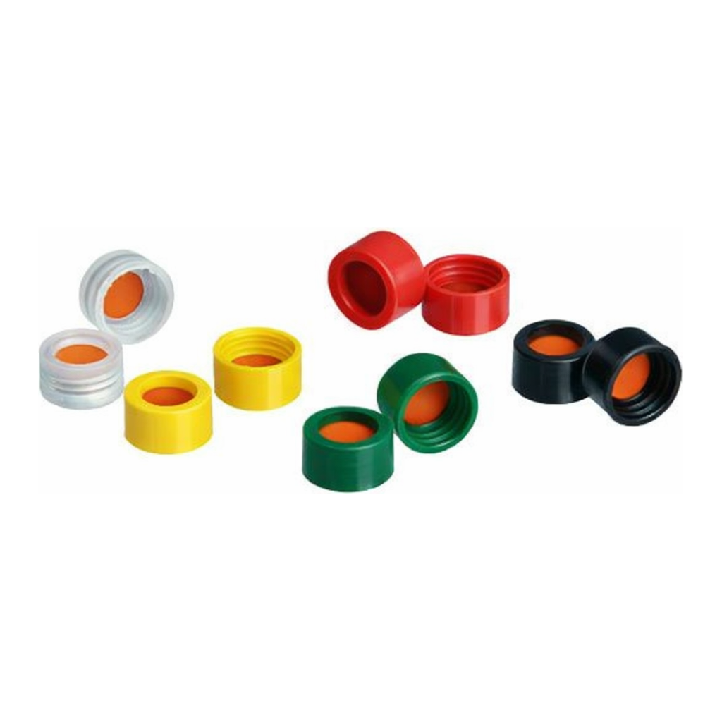Restek Vial Closures, Shrt Cap, 9mm w/PTFE/Sil/PTFE Liner Cap Asst.Clrs Pack of 500