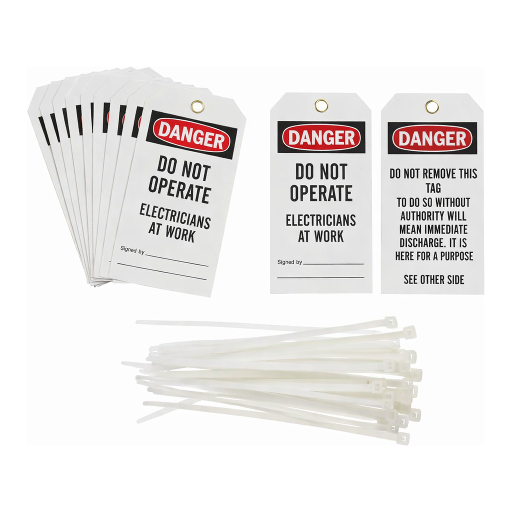 Brady Tags: DANGER: DO NOT OPERATE ELECTRICIANS AT WORK SIGNED BY: DATE: