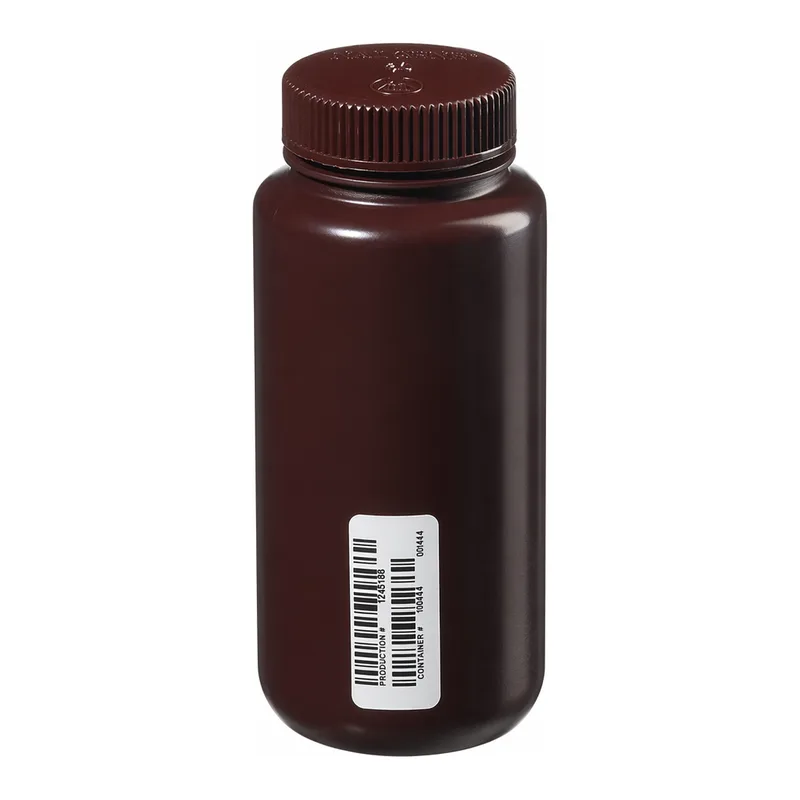Thermo Fisher Scientific Nalgene Certified Wide-Mouth Amber HDPE Bottle with Closure, 500mL