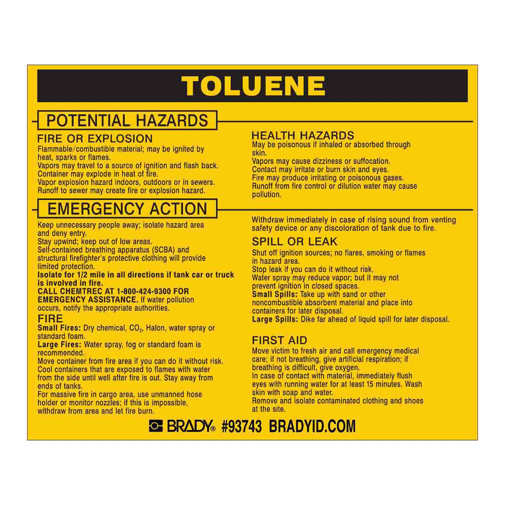Brady TOLUENE Labels