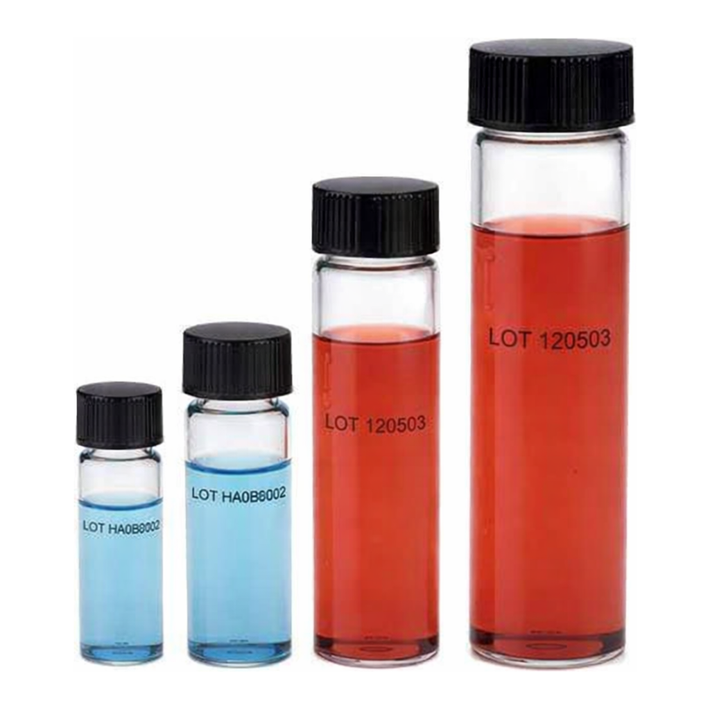 Thermo Fisher Scientific Class A Clear Glass Threaded Vials with Caps, PTFE-faced White 14B Rubber Liner