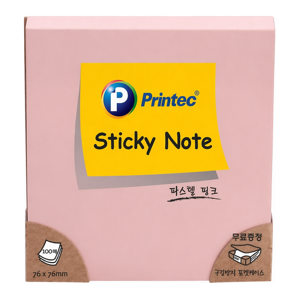 OFFICENEX 프린텍 7676P 스티키노트 파스텔핑크 76*76 100매
