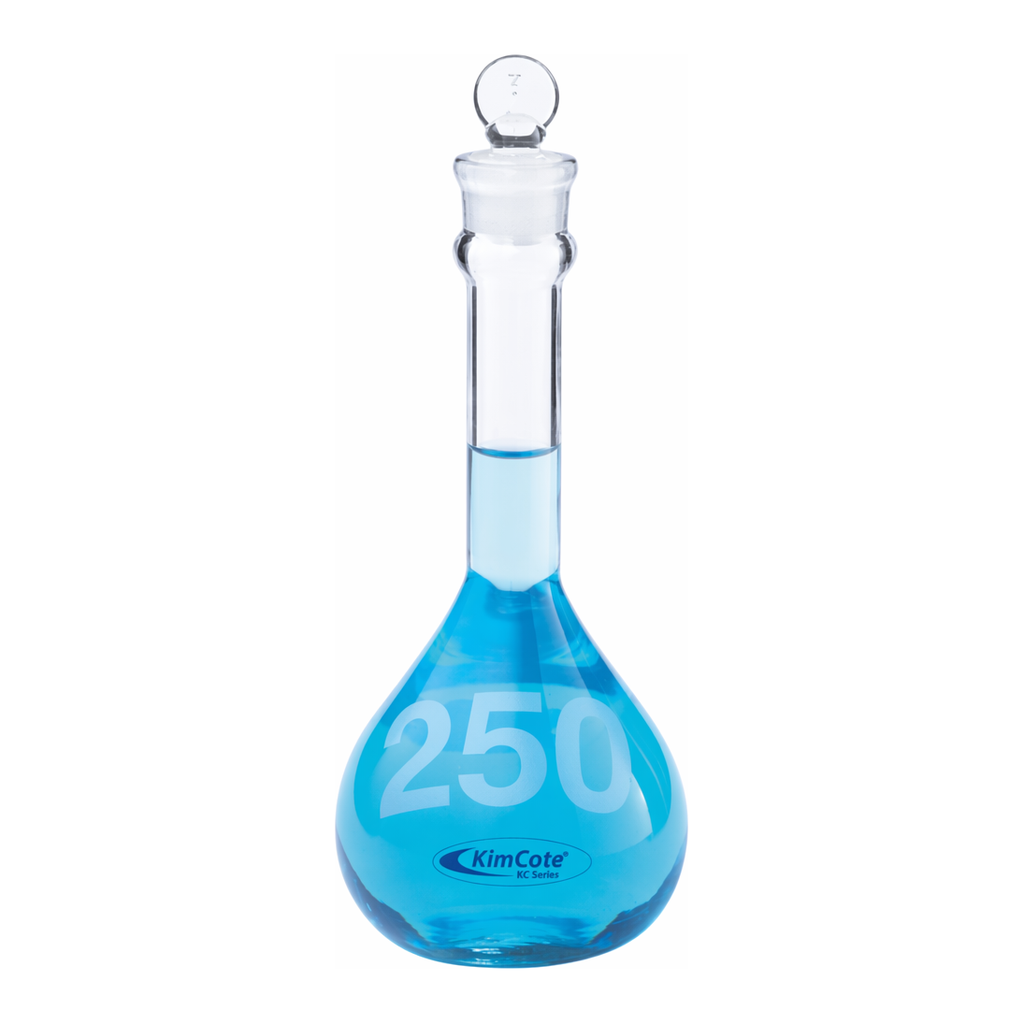 Thermo Fisher Scientific Kimble KIMAX Plastic Safety-Coated Class A Volumetric Flasks with Glass Stopper