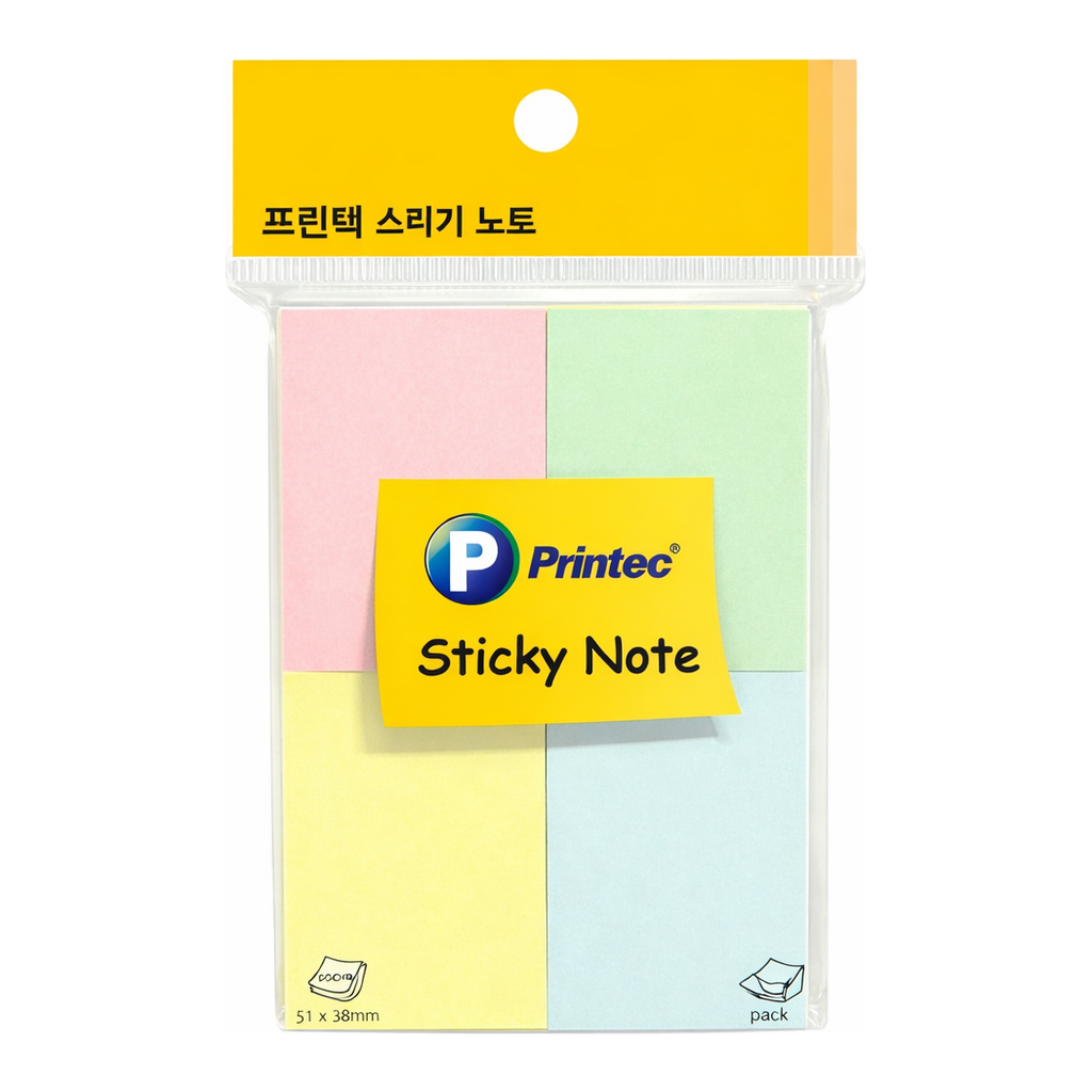 OFFICENEX 프린텍 A040 스티키노트 파스텔4색(노랑,핑크,파랑,연두) 51*38 100매