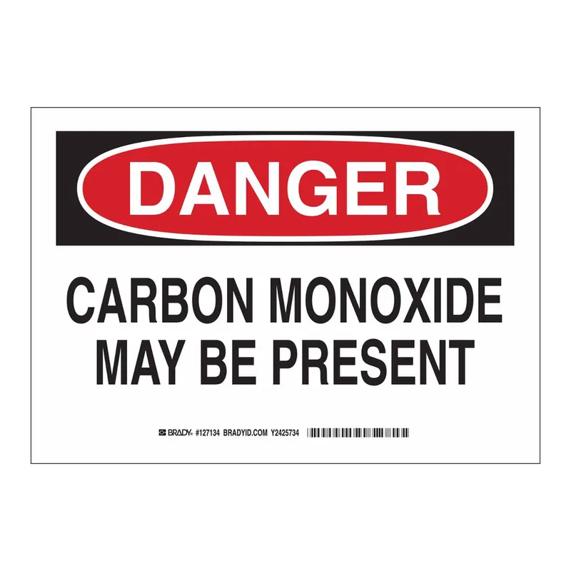 Brady DANGER Carbon Monoxide May Be Present Sign