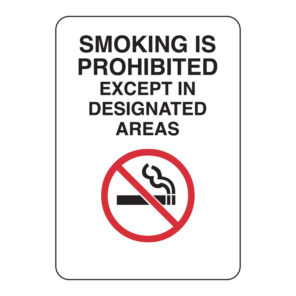 Brady Smoking Is Prohibited Except In Designated Areas Sign