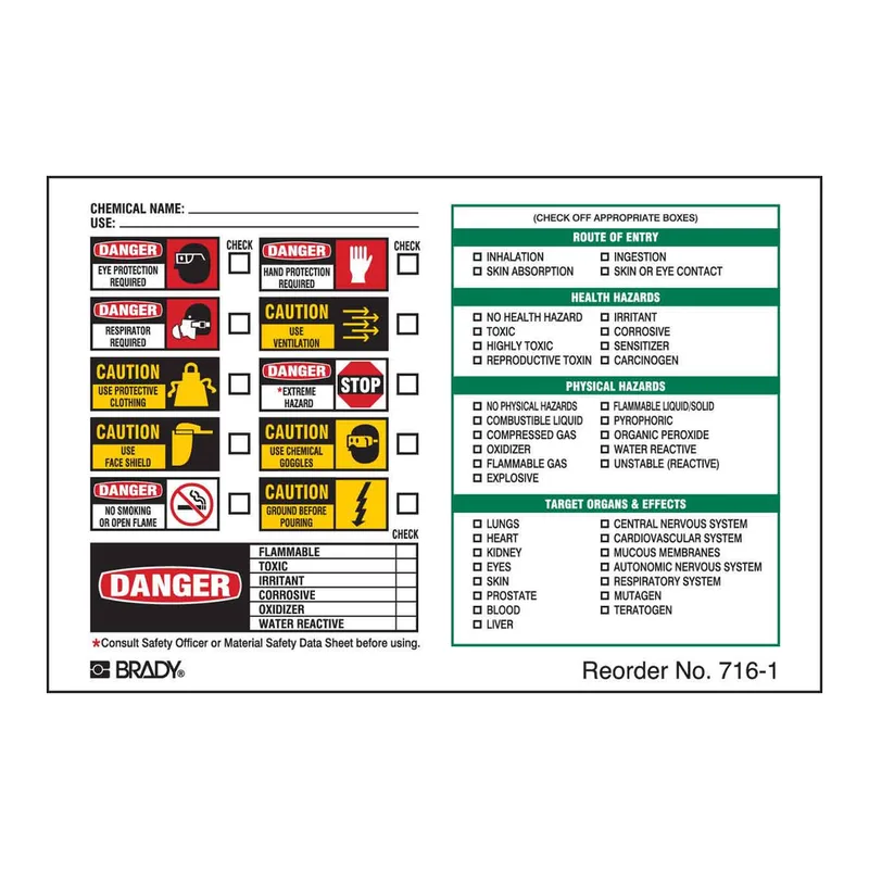 Brady Chemical Safety and Hazard Check Labels