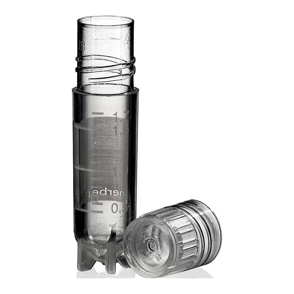 Cryo vial PP, screw cap PE, 2ml, self-standing, transparent, grad., sterile R, autocl.