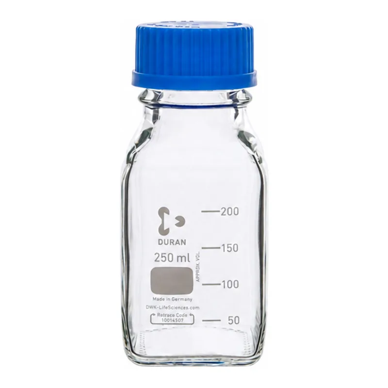 DURAN square bottle, GL45, 250 ml, clear