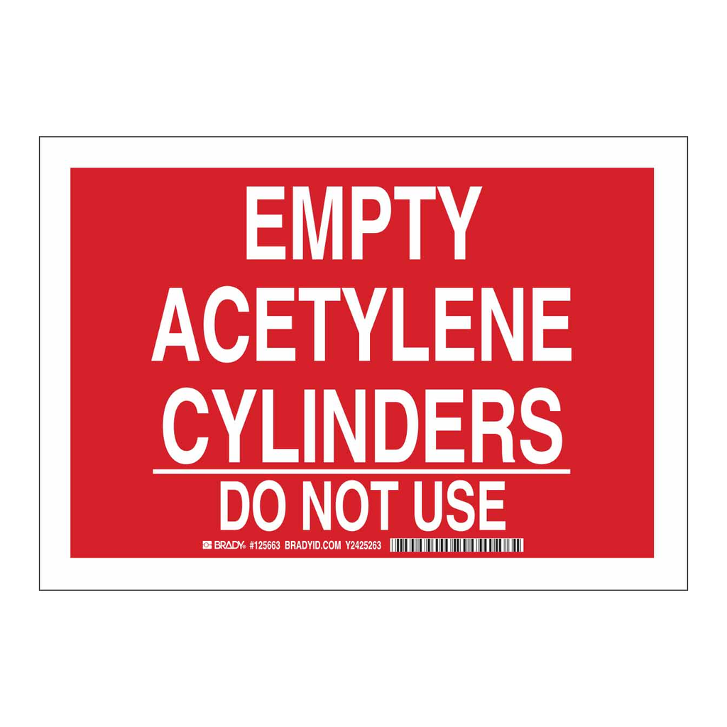 Brady Empty Acetylene Cylinders Do Not Use Sign