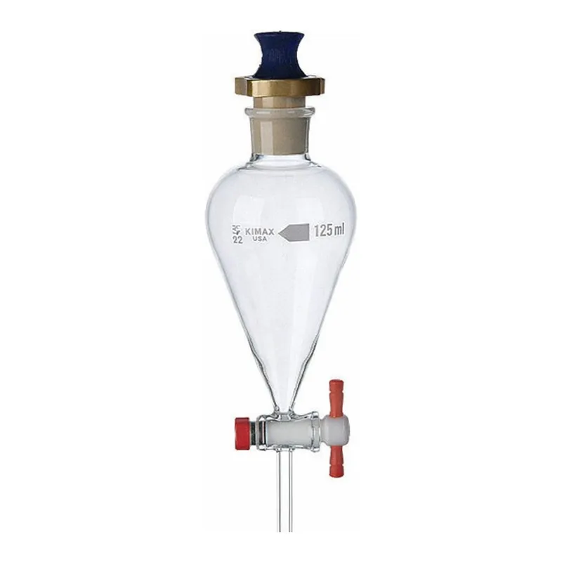 Thermo Fisher Scientific Kimble KIMAX Squibb Pear-Shaped Sep. Funnel with PTFE-Plug Stopcock, standard taper PE Stopper