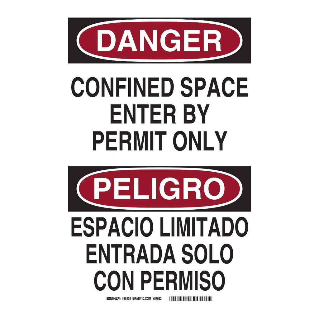 Brady Bilingual DANGER Confined Space Enter By Permit Only Sign