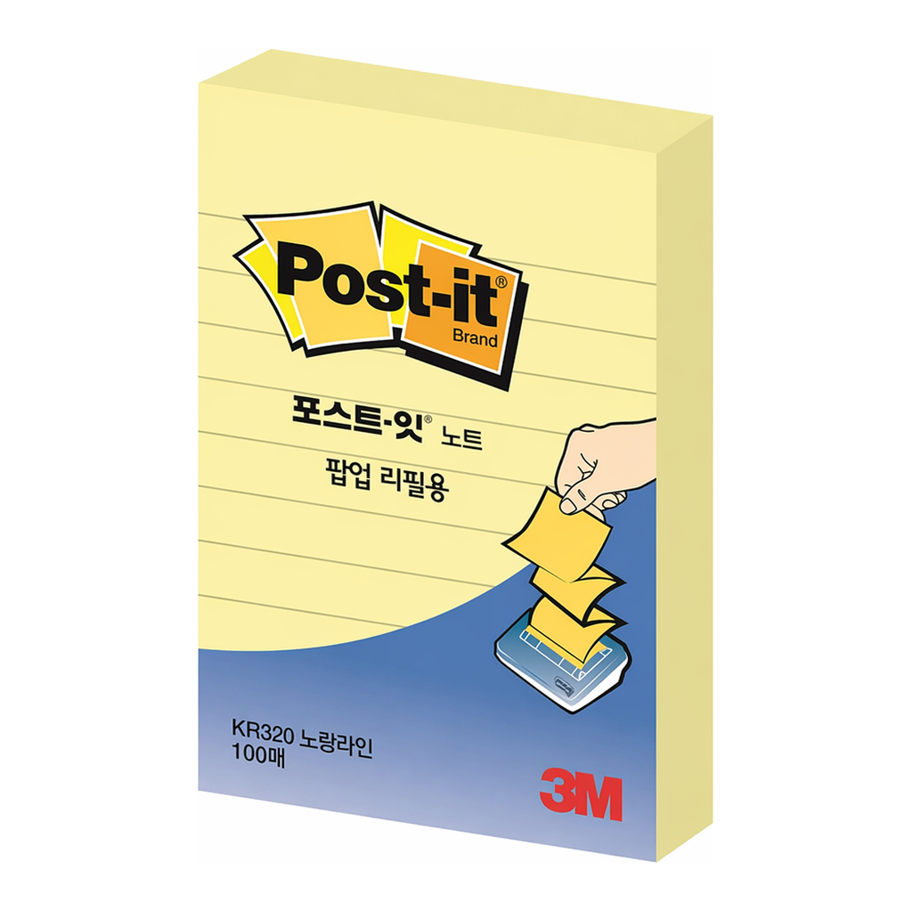 OFFICENEX 3M 포스트잇 팝업 리필 KR-320-L 노랑라인 51x76mm 총100장/1패드