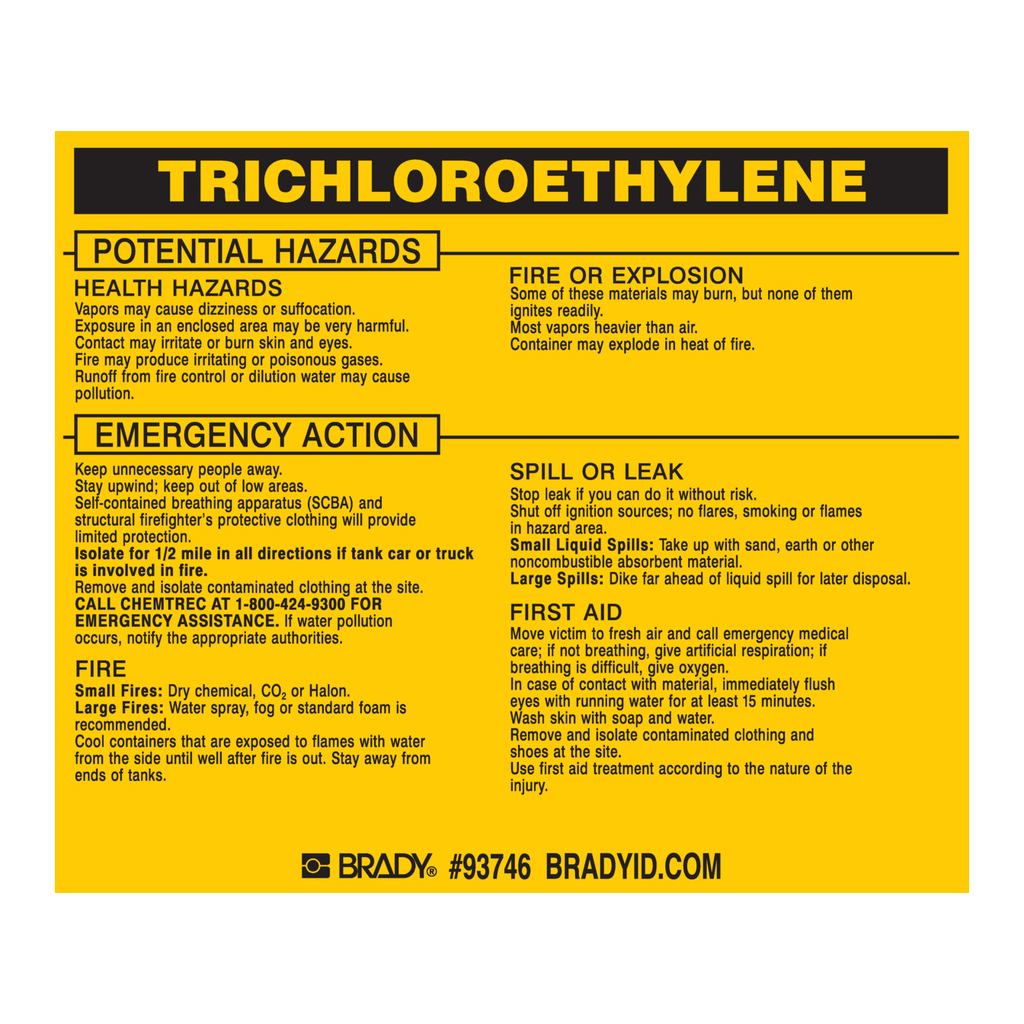 Brady TRICHLOROETHYLENE Labels