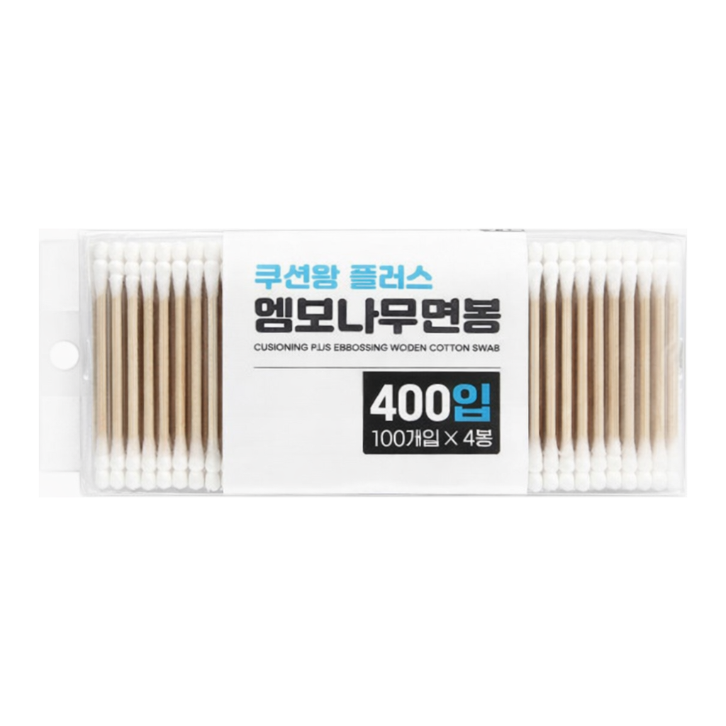 OFFICENEX 쿠션왕플러스 엠보나무면봉 (400P/지퍼백형)