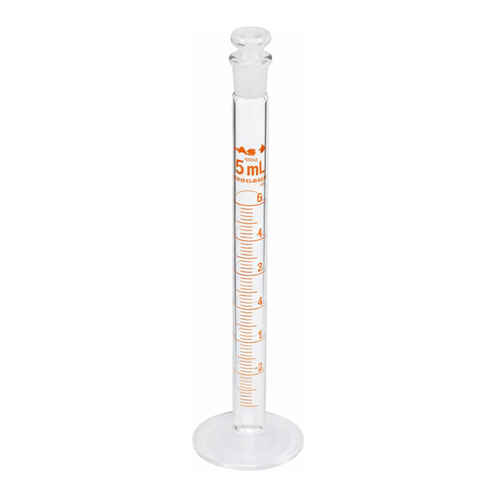 AS ONE Graduated Cylinder with Plug 5mL with Test Results Document