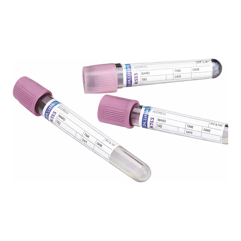 Glass Aprotinine K3EDTA tube 5ml with Pink Hemogard Closure