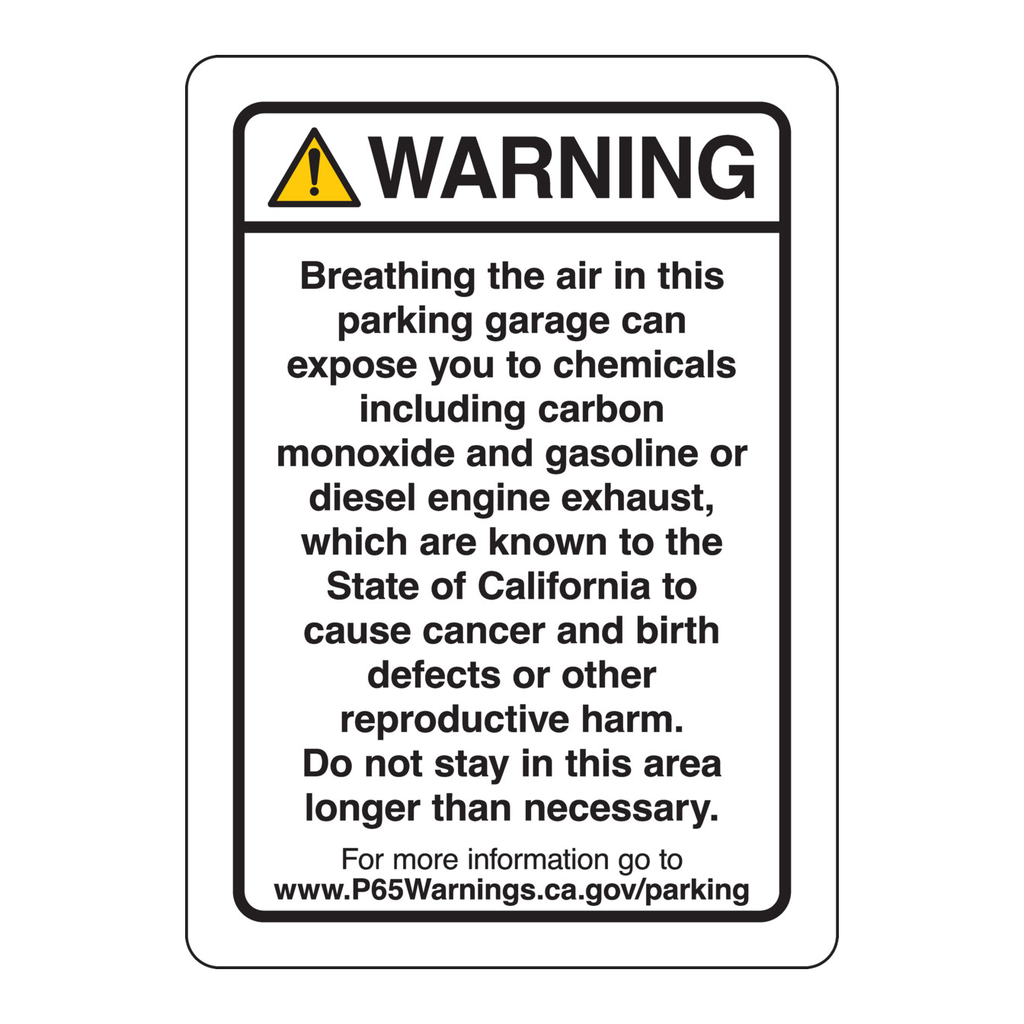 Brady California Prop 65 Parking Garage Warning Sign