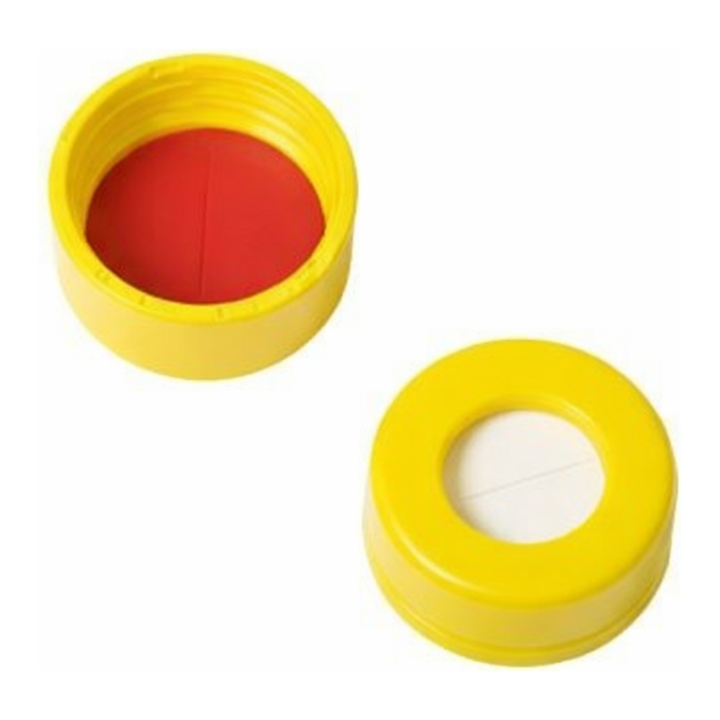 Restek Caps, Short Screw, 9mm, Yellow PTFE/Silicone w/Slit 100-pk
