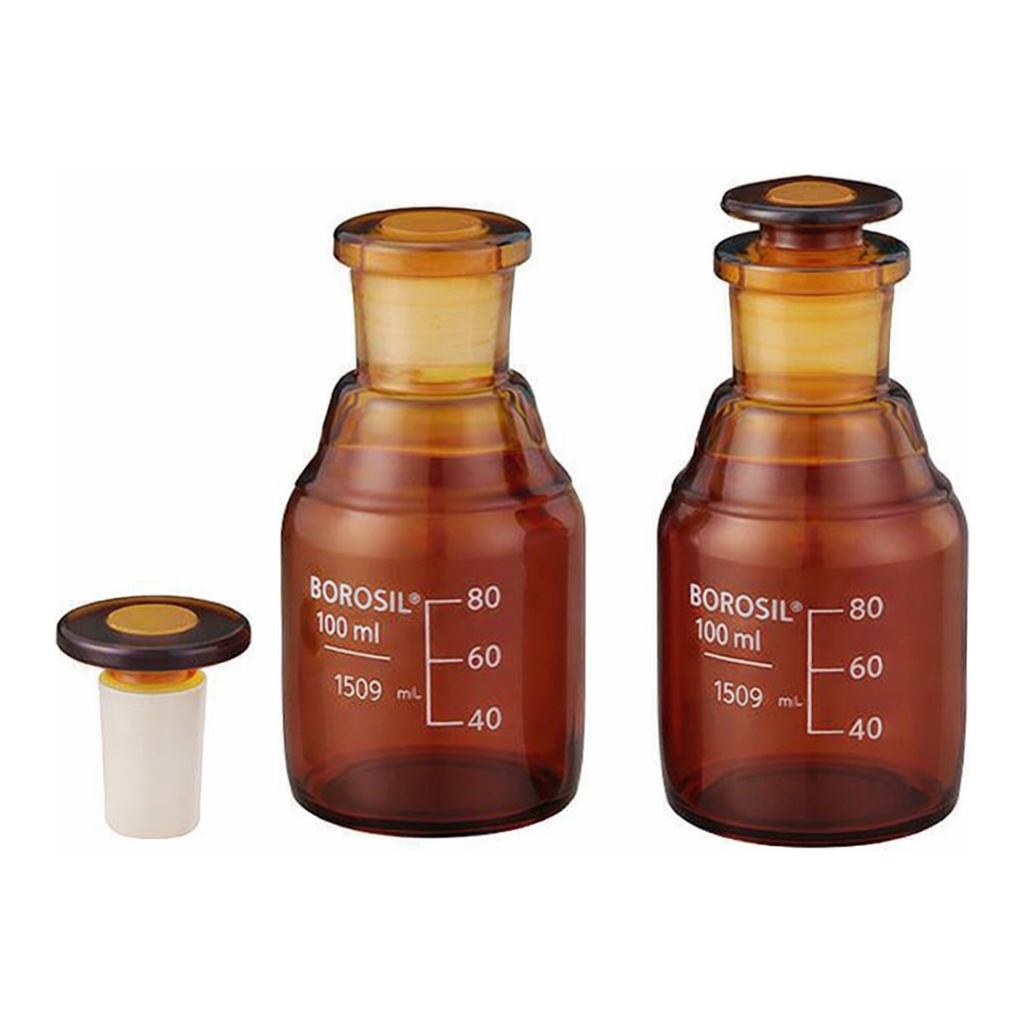 AS ONE Brown Reagent Bottle with Stopper (with Scale), 마개 있는 갈색 시약병 (눈금표시)