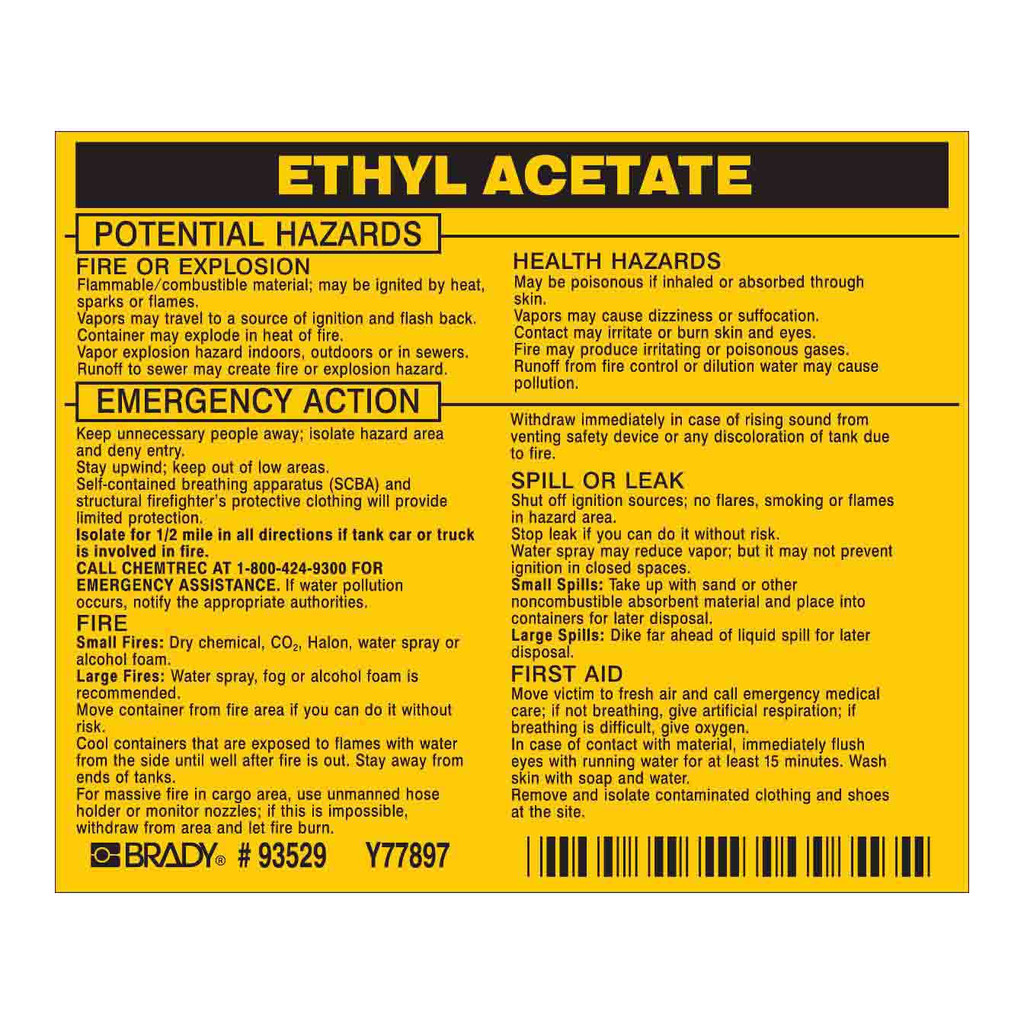 Brady ETHYL ACETATE Labels