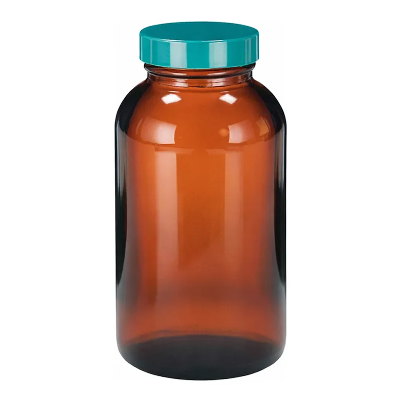 Thermo Fisher Scientific Qorpak Precleaned Amber Glass Wide-Mouth Bottle, 960mL, PTFE-lined cap, 12/Cs