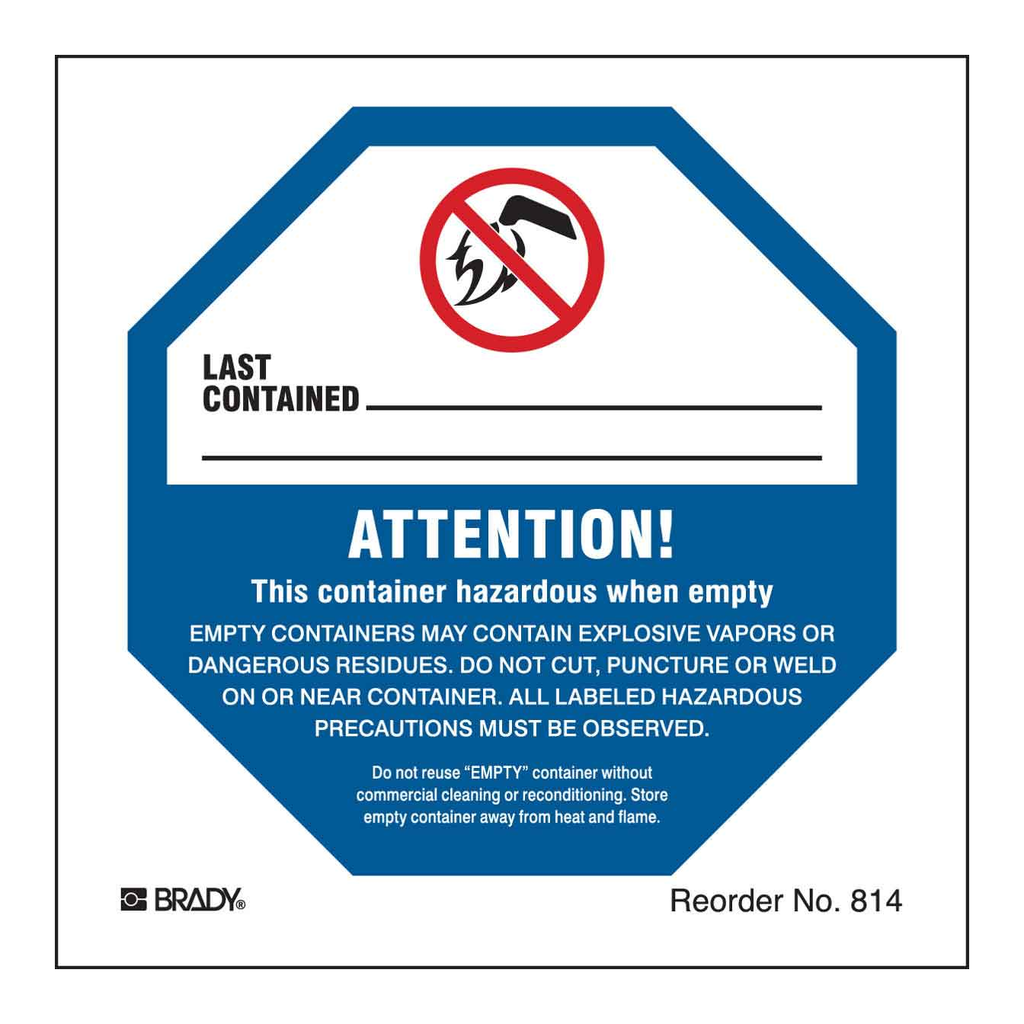 Brady Attention This Container Hazardous When Empty Labels