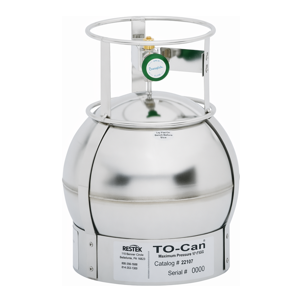 Restek TO-Can Canister, 6 Liter, 1/4in Swagelok SS4H Bellows Valve 2-port only, Stainless Steel o