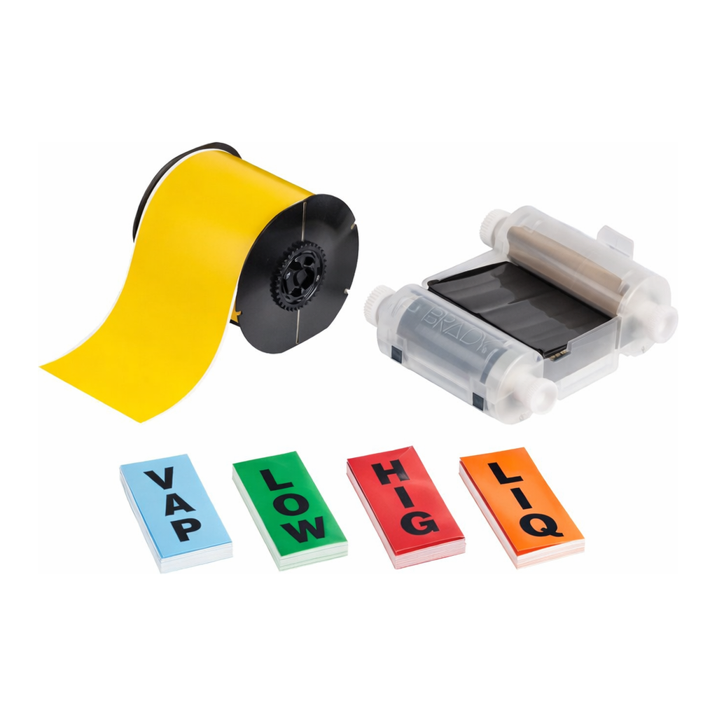 Brady Ammonia (IIAR) Pipe Marker Label Kit, All Weather Permanent Adhesive Vinyl, Yellow, for B30 Printers
