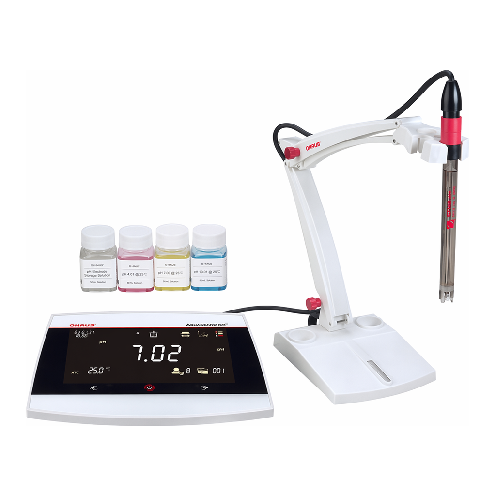 OHAUS AQUASEARCHER™ pH Meter AB33PH, AB33pH + ST310 Electrode + pH Buffer set + Stand pk