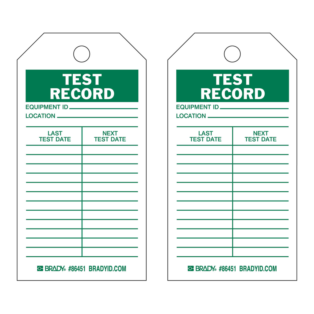 Brady Test Record Inspection Tags