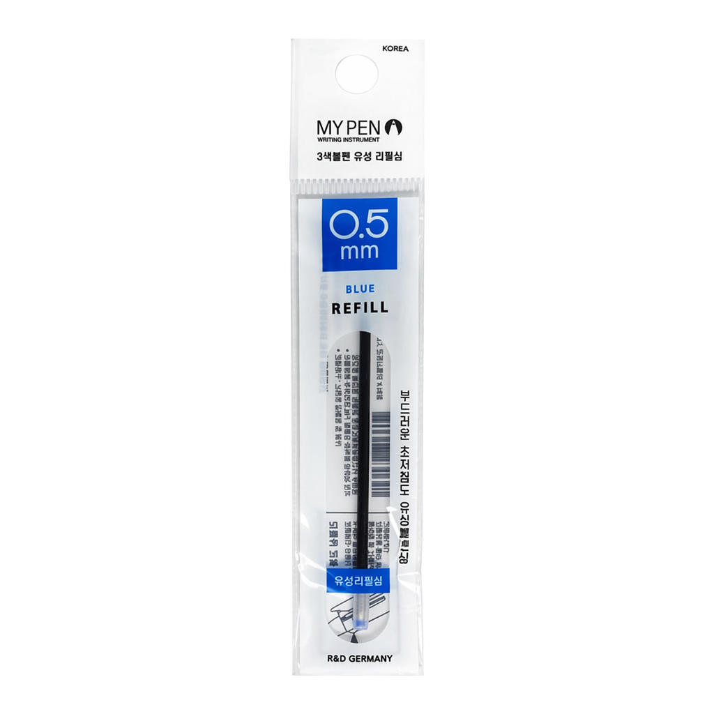 OFFICENEX 마이펜 세이프티클립 3색 볼펜 리필심 0.5mm 파랑