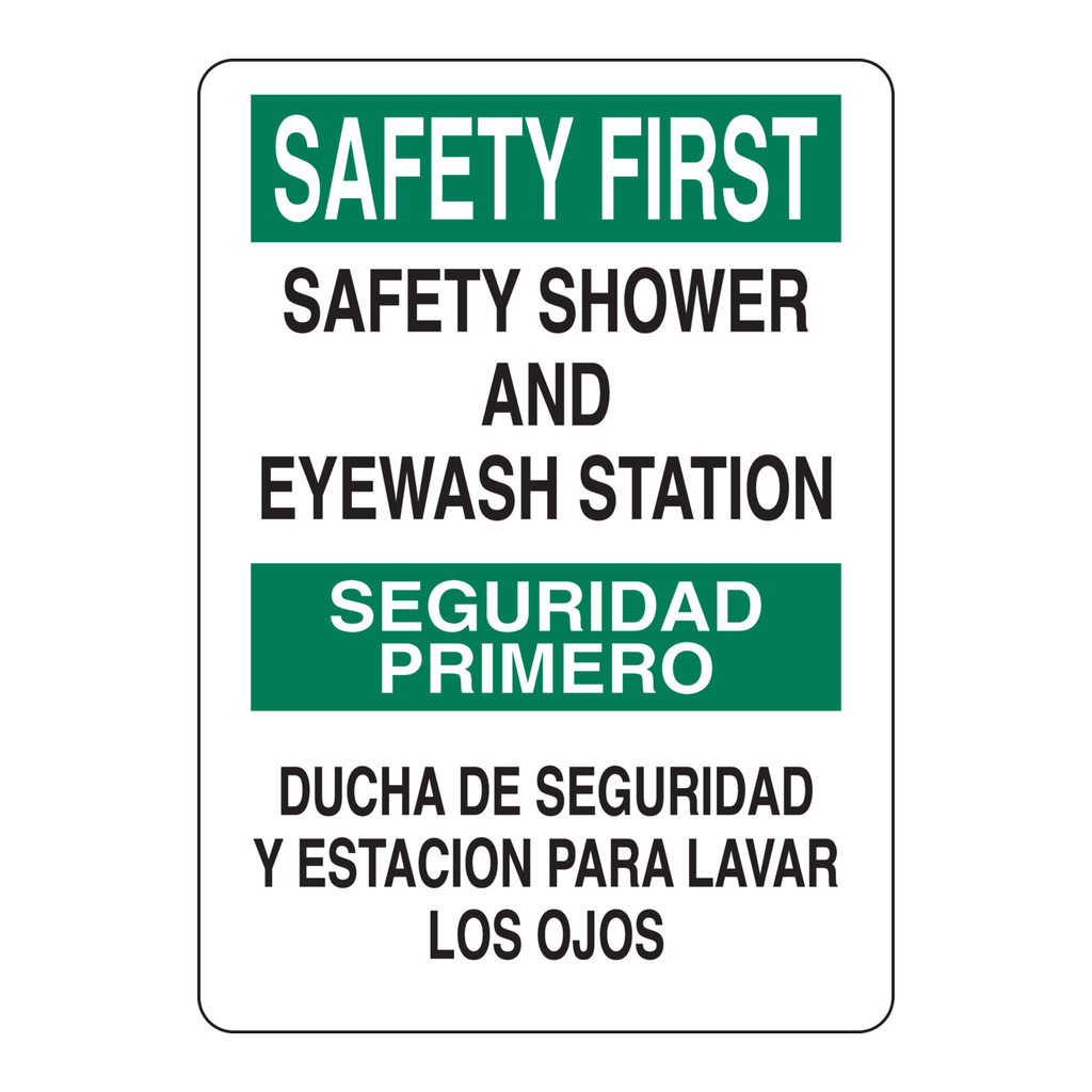 Brady SAFETY FIRST SEGURIDAD PRIMERO Safety Shower And Eyewash Station Ducha De Seguridad Y Est… Sign