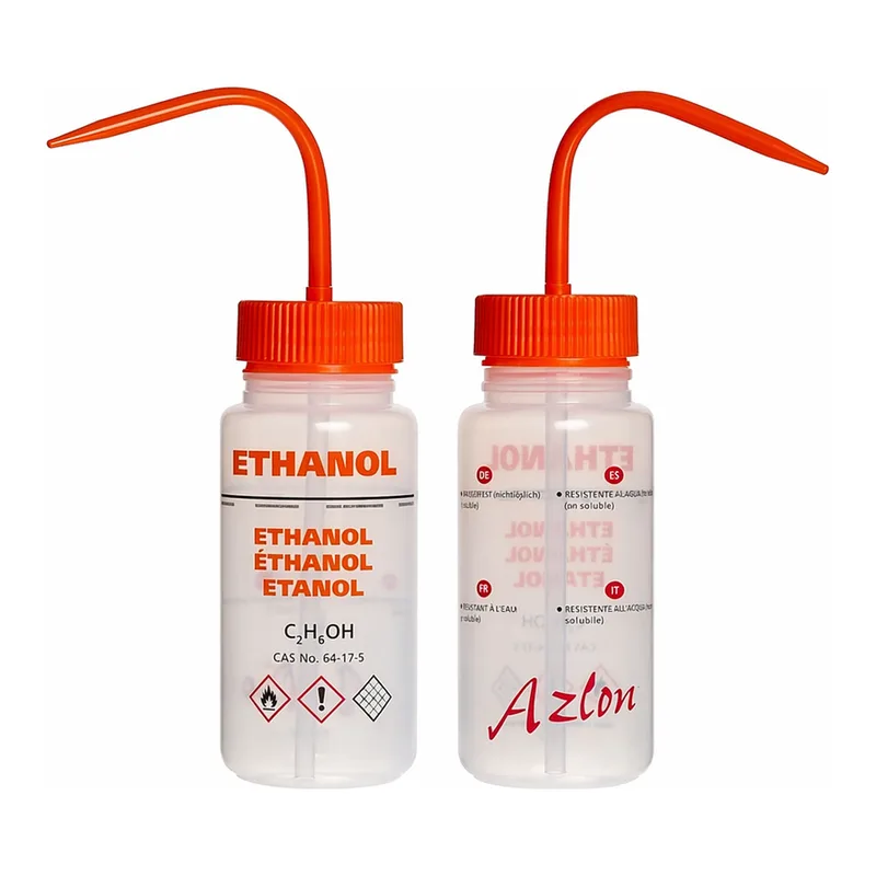 Merck Azlon Multi-Lingual Safety Wash Bottles With Driplok Vapor Venting