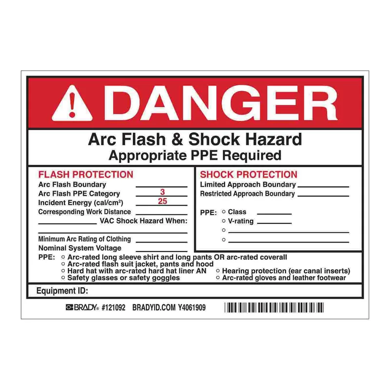 Brady DANGER Flash Protection Arc Flash Boundary Arc Flash PPE Category 3 Labels