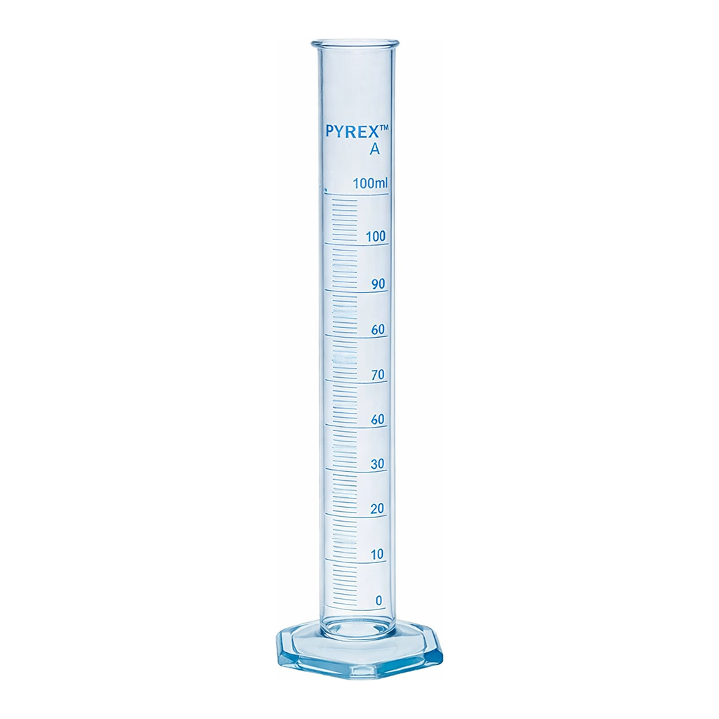 Merck Pyrex measuring cylinder with spout, Class A