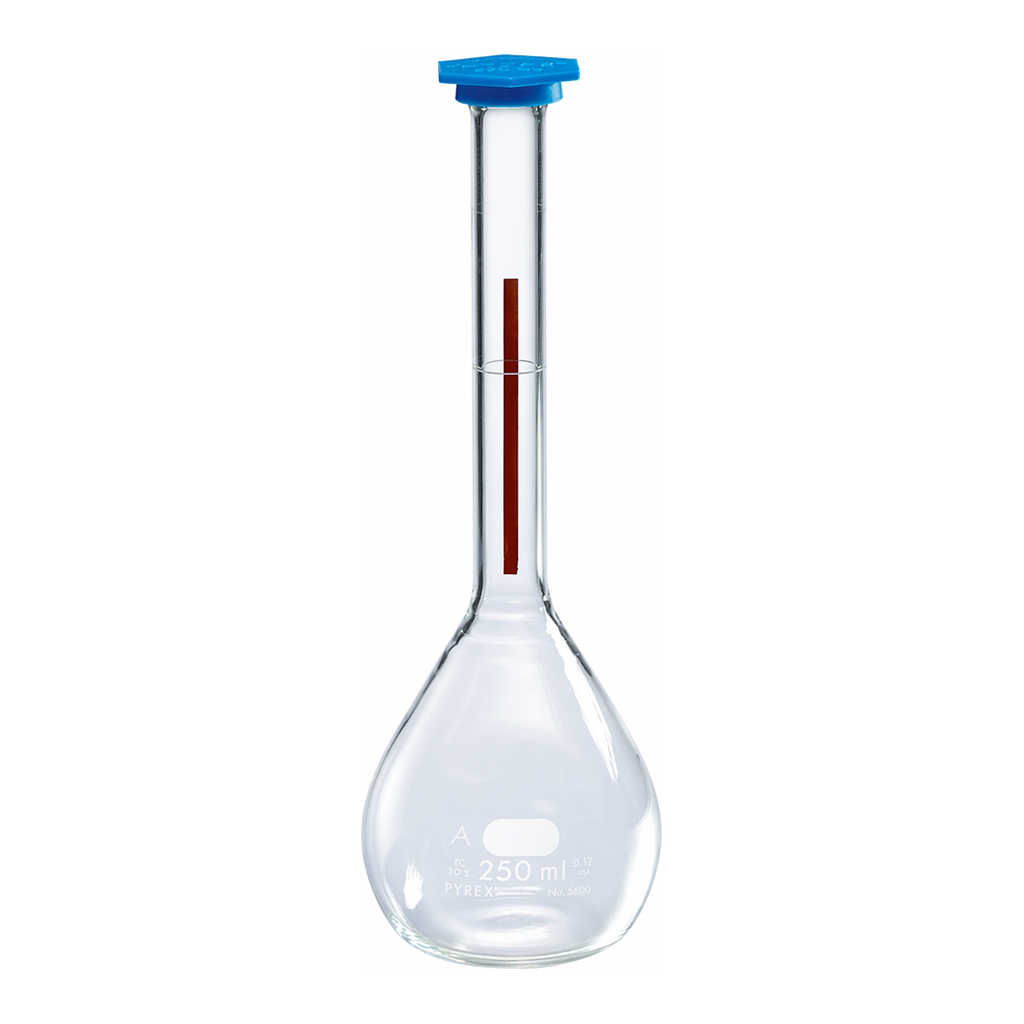 Merck Pyrex Lifetime-Red volumetric flask with snap cap