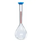 Merck Pyrex Lifetime-Red volumetric flask with snap cap