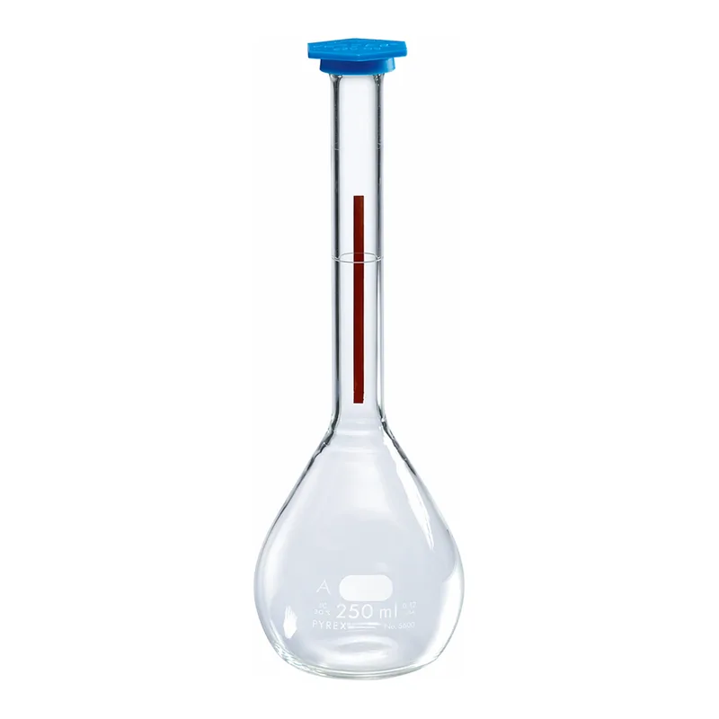 Merck Pyrex Lifetime-Red volumetric flask with snap cap