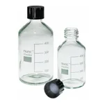 Merck Pyrex Reagent bottles, round bottom with reusable screw caps