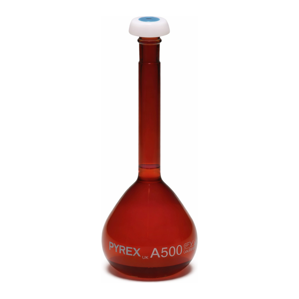 Merck Pyrex Volumetric flask, heavy duty, class A, amber, works certified, USP/ISO/DIN tolerances