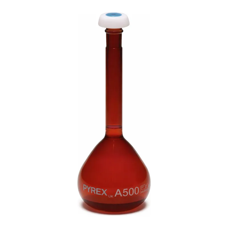 Merck Pyrex Volumetric flask, heavy duty, class A, amber, works certified, USP/ISO/DIN tolerances
