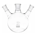 Merck Quickfit three-neck round-bottom flasks with angled necks