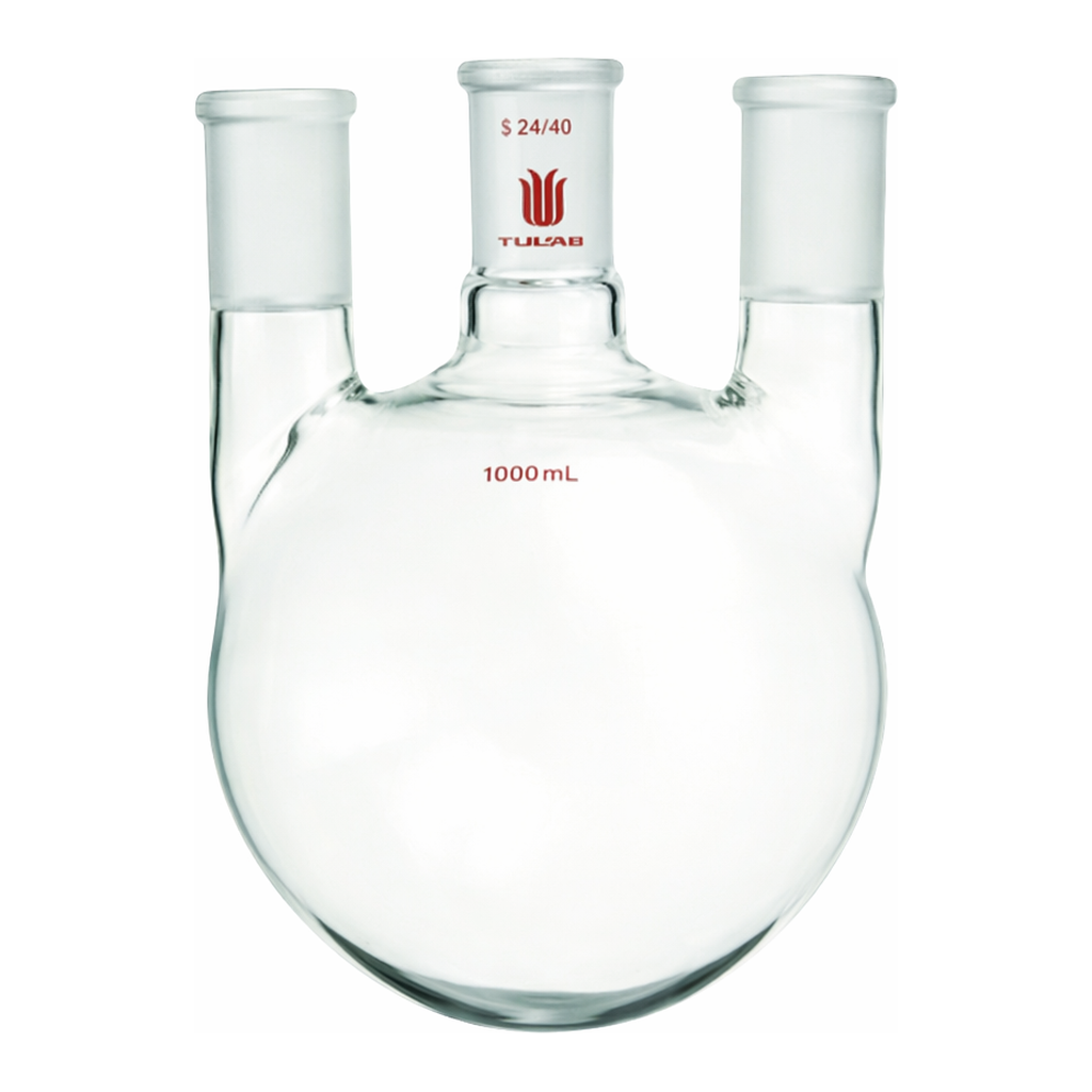 Merck Synthware three neck round bottom flask with vertical side necks