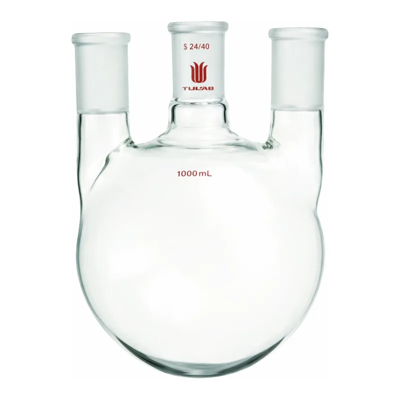 Merck Synthware three neck round bottom flask with vertical side necks