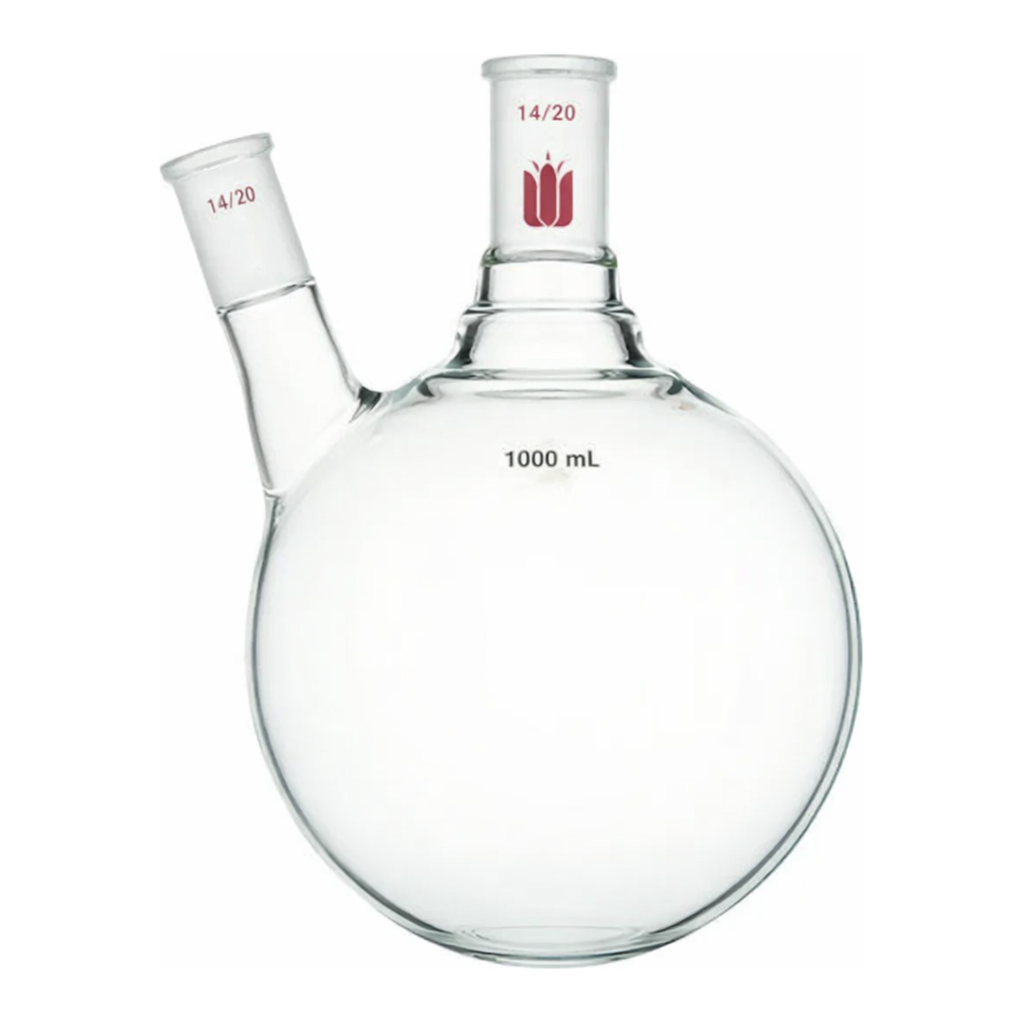 Merck Synthware two neck round bottom flask with angled side neck