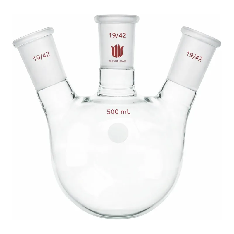 Merck Synthware three neck round bottom flask with angled side necks
