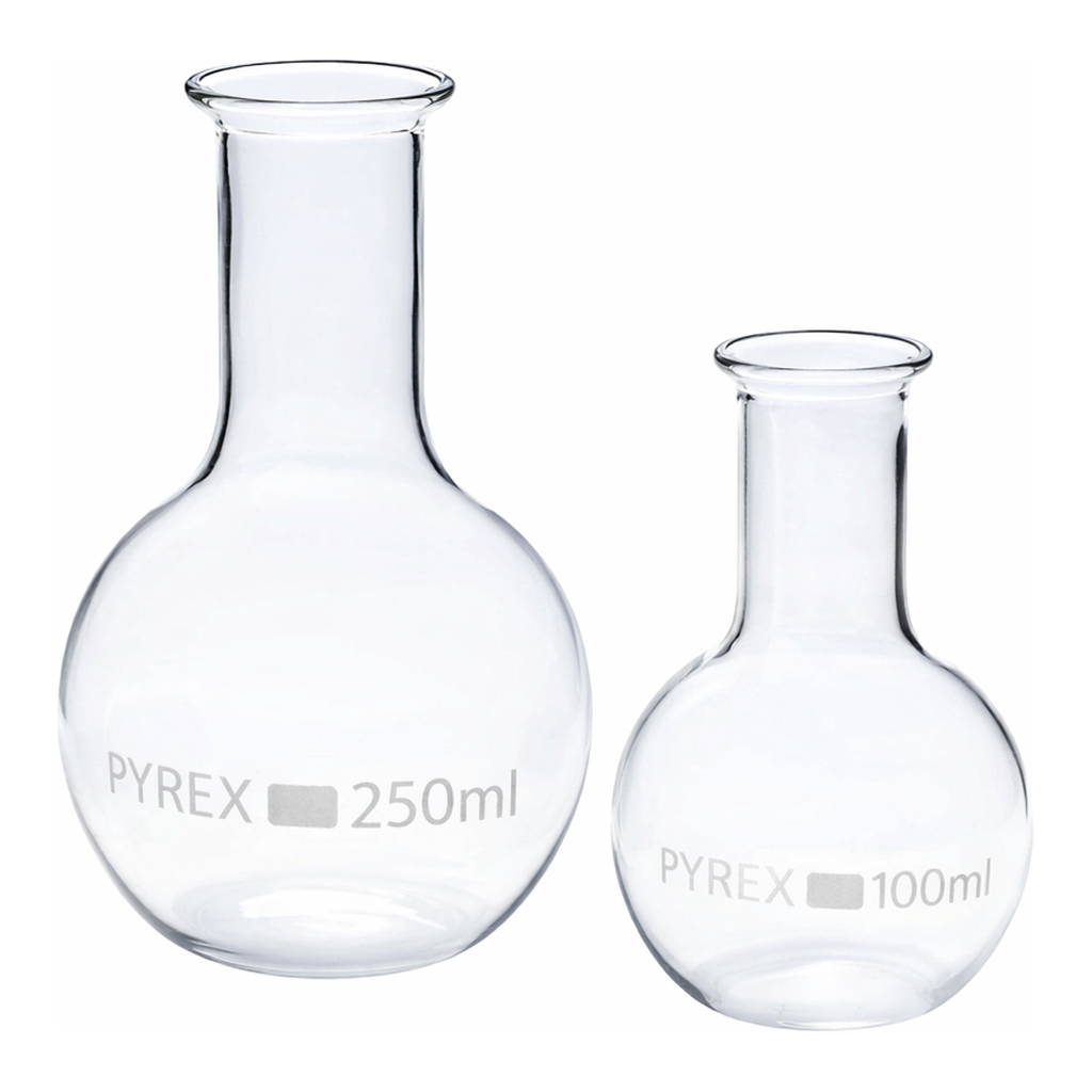 Merck Pyrex Boiling flask, flat bottom, narrow neck